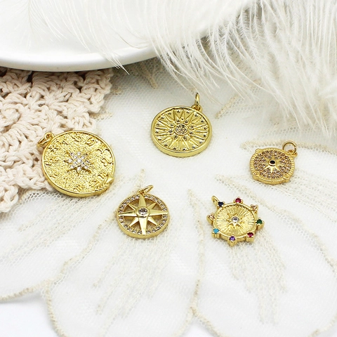 18K Gold Plated Copper Cubic Zirconia Star Compass Twelve Constellations Pendant Only For Jewelry Making DIY Necklace