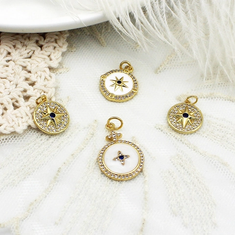18K Gold Plated Copper Cubic Zirconia Star Compass Twelve Constellations Pendant Only For Jewelry Making DIY Necklace