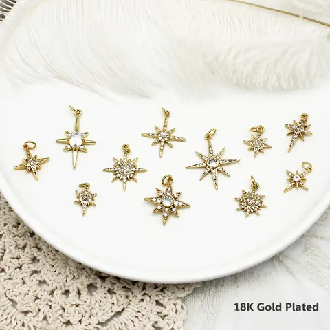 18K Gold Plated Brass Micro Pave Rhinestone Star Pendants For DIY Jewelry Making Necklaces Earrings Star Accessories