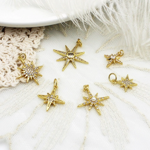 18K Gold Plated Brass Micro Pave Rhinestone Star Pendants For DIY Jewelry Making Necklaces Earrings Star Accessories