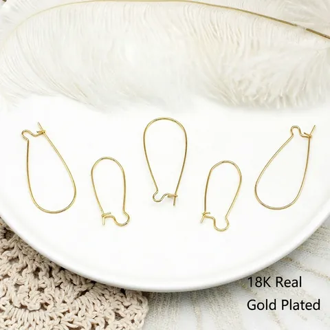 18K Gold Plated Copper Earring Hooks Simple U Shaped Kidney Ear Wire Fish Shape Earring Hooks For DIY Jewelry Making Findings