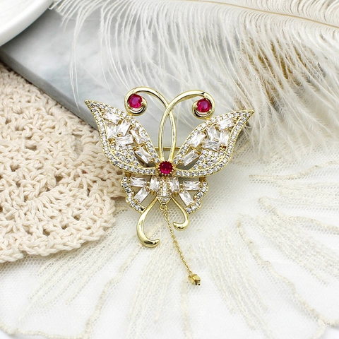 18K Gold Plated Brass Brooch Pendant Butterfly Lotus Flower Micro Inlaid Zirconia DIY Jewelry Making Accessories For Women
