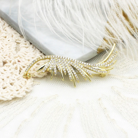 18K Gold Plated Copper Fan Feather Pendants Zirconia Micro Inlaid Brooch DIY Jewelry Making Findings Accessories For Women