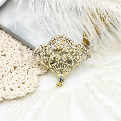 18K Gold Plated Copper Fan Feather Pendants Zirconia Micro Inlaid Brooch DIY Jewelry Making Findings Accessories For Women