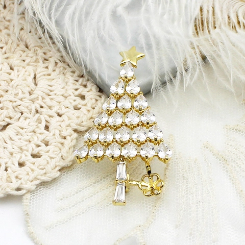 Broche de Árbol de Navidad de Cobre Con Strass Color Dorado Accesorios de Joyería Festiva Para Abrigo Suéter Traje Boda Fiesta Mujer