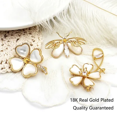 Elegante Spilla in Rame Placcato Oro Madreperla per Donna Ape Trifoglio Sakura Strass Intarsiato Cappotto Accessorio Gioielli