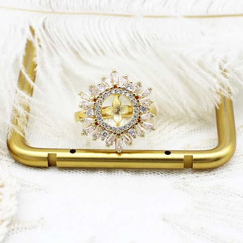 18K Gold Plated Copper DIY Adjustable Ring Settings Micro Pave Rhinestone Snowflake Flower Daisy Ring Base Jewelry Components