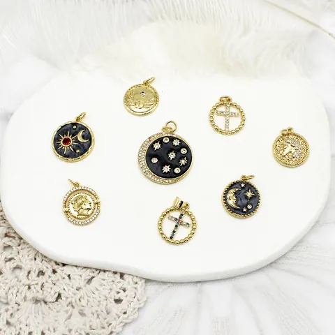 18K Gold Plated Copper Pendants Vintage Star Moon Cross Portrait Unicorn Coin Charms For Necklace Earring DIY Jewelry Making