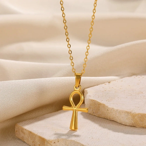 Stainless Steel Ankh Cross Pendant Jewelry For Women Egyptian Life Symbol Necklace Bracelet Anklet Hoop Earrings Gold Silver Plated Religious Gift