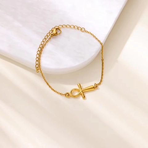 Stainless Steel Ankh Cross Pendant Jewelry For Women Egyptian Life Symbol Necklace Bracelet Anklet Hoop Earrings Gold Silver Plated Religious Gift