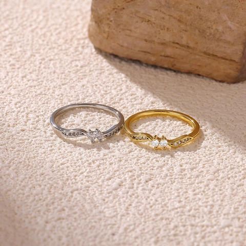 Minimalist Copper Gold Plated Wave Double Zirconia Ring Elegant Interlocking Triple Ring Bowknot Open Ring For Women Jewelry