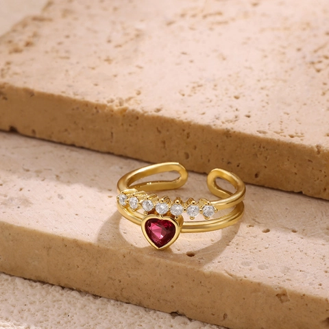 Luxury Gold Plated Copper Zirconia Open Ring For Women Colorful Heart Butterfly Adjustable Geometric Finger Ring Jewelry
