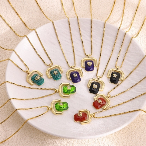 Stainless Steel Rhinestone Evil Eye Pendant Necklace For Women Rotatable Heart Star Vintage Malachite Style Gold Plated Jewelry