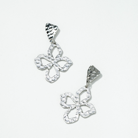 Pendientes Colgantes de Aleación con Flor Martillada para Mujer Patrón de Trébol de Cuatro Hojas Hueco Geométrico Joyería