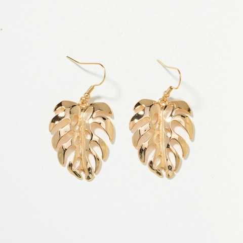 Monstera Leaf Hollow Out Alloy Drop Earrings Tropical Plant Hook Earrings Gold Silver For Women Daily Vacation Jewelry