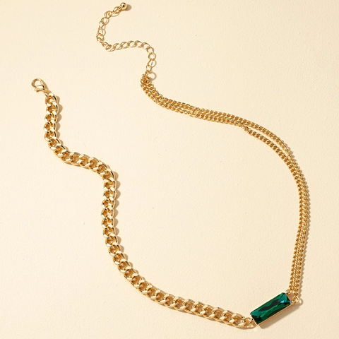 Damen Asymmetrische Legierung Halskette Mit Rechteckigem Edelstein Panzerkette Zweireihige Lagen鎖骨链 Schmuck