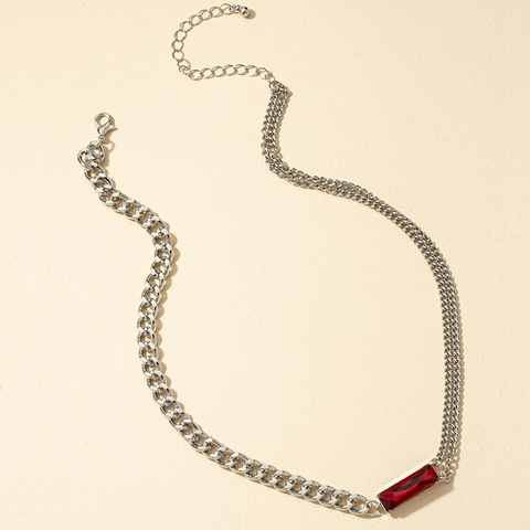 Damen Asymmetrische Legierung Halskette Mit Rechteckigem Edelstein Panzerkette Zweireihige Lagen鎖骨链 Schmuck