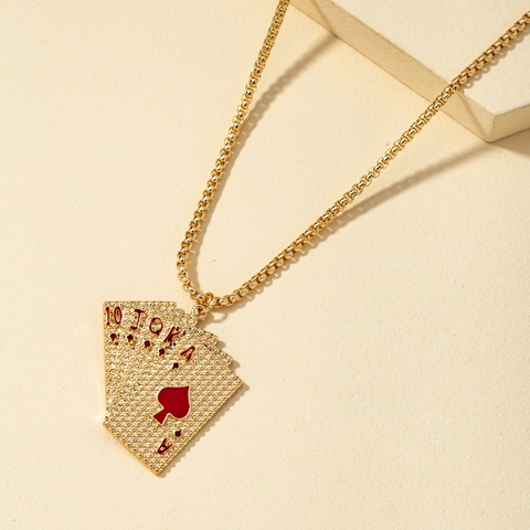 Kreative Legierung Strass Poker Royal Flush Anhänger Halskette Ohrring Set Gold Silber Hip Hop Mode Schmuck Für Unisex Party