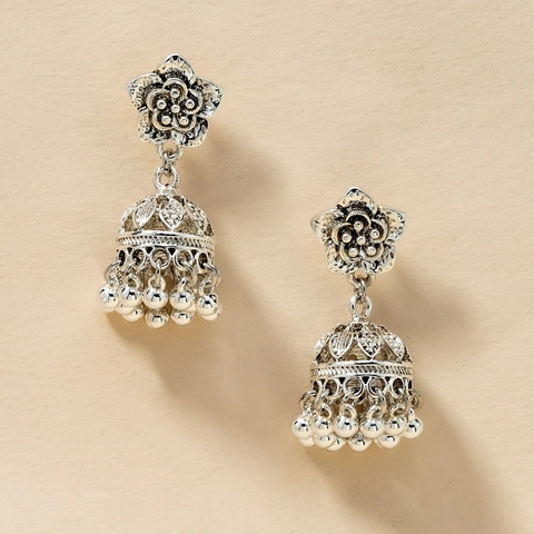 Vintage Alloy Flower Hollow Bell Dangle Earrings For Women Bohemian Ethnic Gold Silver Plated Jhumka Earrings Jewelry