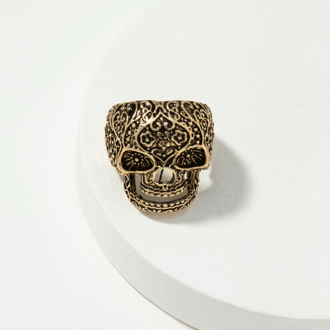Vintage Gotisch Schedel Ring Legering Gesneden Bloem Ring Mexicaanse Calavera Stijl Punk Hip Hop Sieraden Voor Unisex