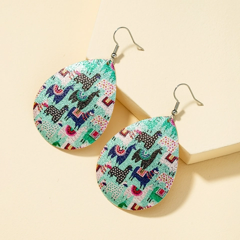 Boucles d'Oreilles Goutte en Alliage Vintage pour Femmes Imprimé Bohème Similicuir Léopard Lama Noël Boucles d'Oreilles Pendantes Bijoux