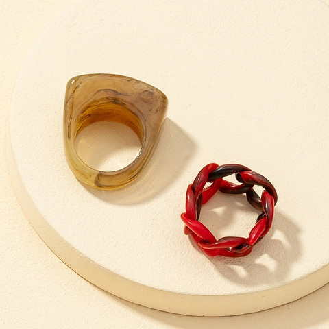 Vintage Legierung Klumpiger Ring Set Für Damen Geometrische Marmor Textur Acryl Look Fingerring Mode Ins Stil Retro Schmuck