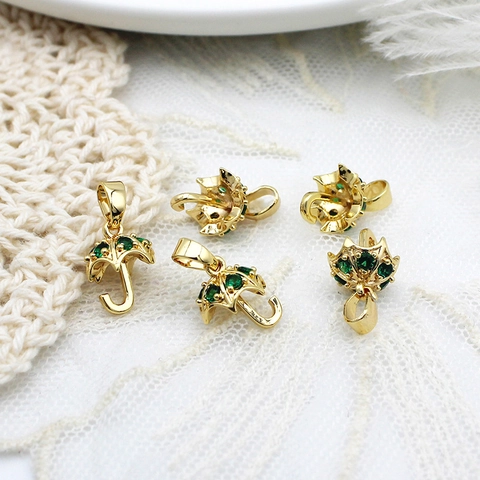 18K Gold Plated Copper Umbrella Pendant Micro Pave Green Zircon DIY Jewelry Making Charm For Necklace Bracelet Earring