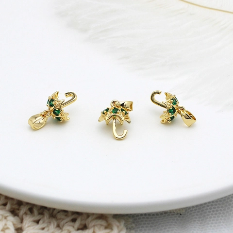 18K Gold Plated Copper Umbrella Pendant Micro Pave Green Zircon DIY Jewelry Making Charm For Necklace Bracelet Earring