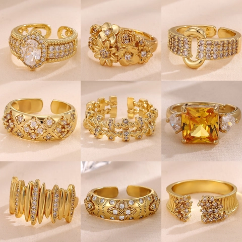 304 Stainless Steel Zirconia Open Rings For Women 18K Gold Plated Luxury Vintage Butterfly Flower Heart Fashion Jewelry