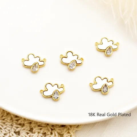 Cloud Shape Copper Pendant With White Artificial Pearl Inlay Waterdrop Rhinestone 18K Gold Plated Jewelry DIY Accessory