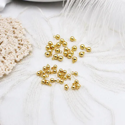 18K Gold Plated Copper Round Ball Pendant Beads with Loop for DIY Jewelry Making Necklace Bracelet Extension Chain Accessories