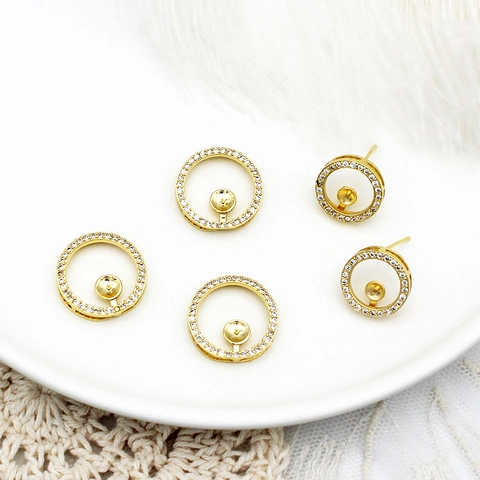DIY Copper 18K Gold Plated Round Micro Pave Rhinestone Pearl Setting Pendant Earring Base Jewelry Finding Accessory