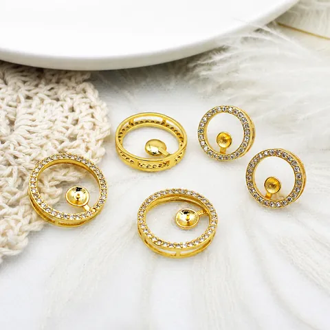 DIY Copper 18K Gold Plated Round Micro Pave Rhinestone Pearl Setting Pendant Earring Base Jewelry Finding Accessory