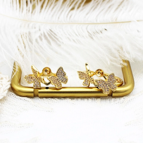Verstelbare 18K Echt Goud Vergulde Koperen Vlinder Ring Basis Met Strass Witte Schelp Parel Tray DIY Sieraden Maken