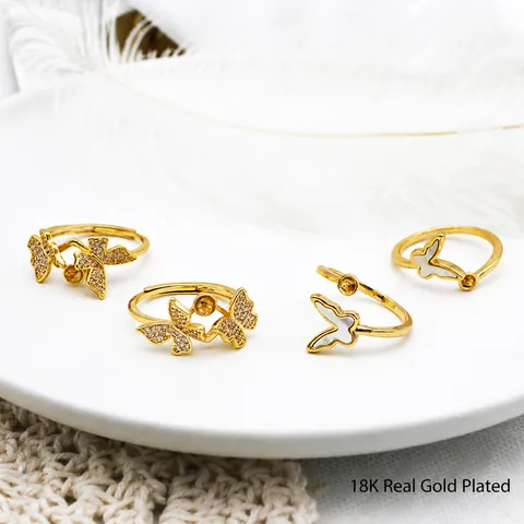Verstelbare 18K Echt Goud Vergulde Koperen Vlinder Ring Basis Met Strass Witte Schelp Parel Tray DIY Sieraden Maken