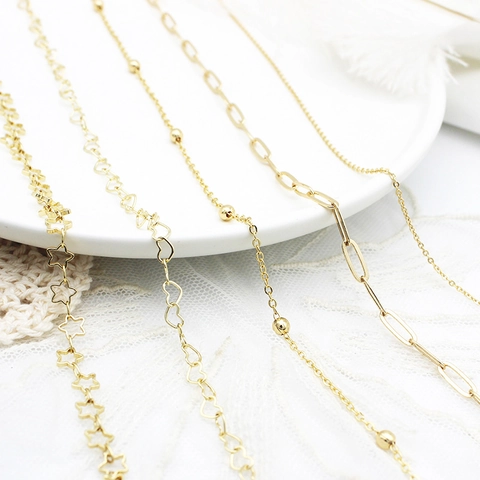 Cadenas De Joyería DIY De Cobre Chapado En Oro 18K Cadenas En Forma De Corazón Estrella O Para Accesorios De Collar Pulsera