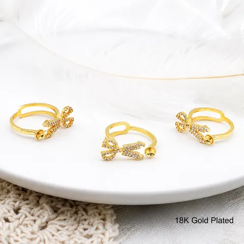 18K Gold Plated Copper Scissors Ring Setting DIY Jewelry Finding With Rhinestone Micro-pave Adjustable Pearl Base Ring