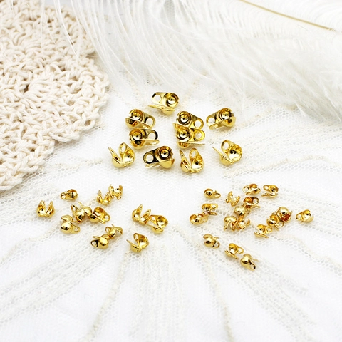 18K Gold Plated Copper Calotte Ends Bead Tips Clam Shell Foldover Crimp Covers DIY Jewelry Making Findings Accessories