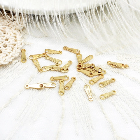 Copper 18K Real Gold Plated Tag Connectors For Jewelry Making DIY Craft Small Engraved 18KGP Labels Metal Jewelry Findings