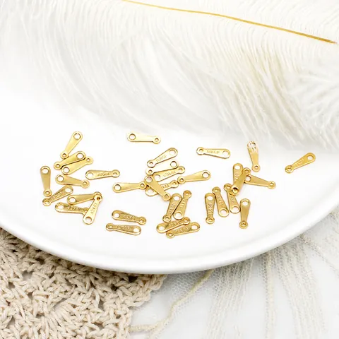 Copper 18K Real Gold Plated Tag Connectors For Jewelry Making DIY Craft Small Engraved 18KGP Labels Metal Jewelry Findings