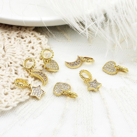 18K Gold Plated Copper Pendants Micro Pave Rhinestone Star Moon Heart Charms For DIY Necklace Bracelet Jewelry Making