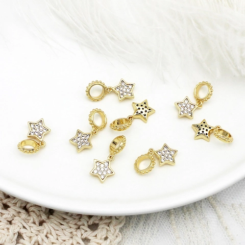 18K Gold Plated Copper Pendants Micro Pave Rhinestone Star Moon Heart Charms For DIY Necklace Bracelet Jewelry Making