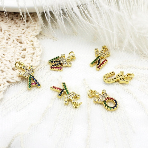 18K Gold Plated Copper Crown Letter Pendant Micro Inlaid Colorful Zircon Alphabet Charms For DIY Necklace Bracelet Making