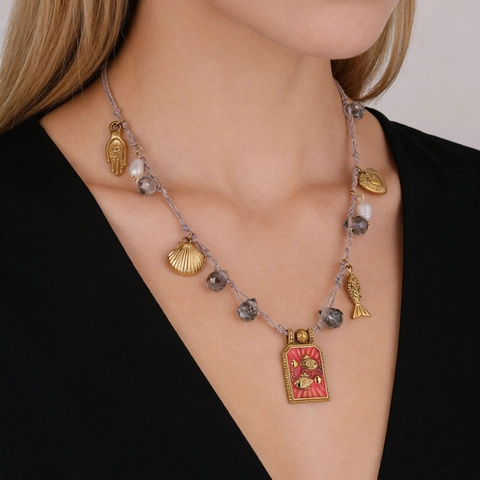Boho Handgewebte Kordel Halskette 304 Edelstahl Fisch Anhänger Künstliche Perle Strass Charms Ethnisch Schmuck Für Damen