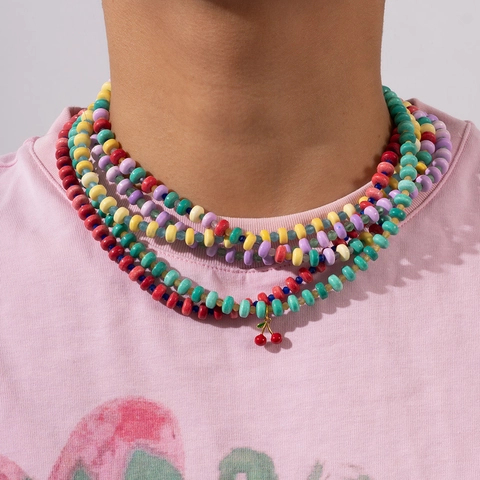 Böhmische Bunte Naturstein Perlenkette Für Damen Handgefertigte Gemischte Perlen Kirsche Anhänger Modeschmuck Geschenk