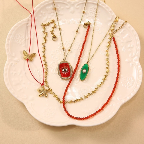 Handgefertigte Edelstahl Anhänger Halskette Für Damen Mode Seestern Böser Blick Schmetterling Design Täglich Schmuck Halsketten