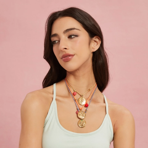 Handgefertigte Geflochtene Seil Edelstahl Zwölf Sternzeichen Anhänger Halskette Bohemian Relief Goldmünze Zirkonia Kette Schmuck