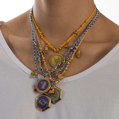 Boho Handgemachte Sternzeichen Halskette Bunte Gewebte Baumwollschnur Titanstahl Emaille Anhänger Täglicher Schmuck Für Damen Geschenk