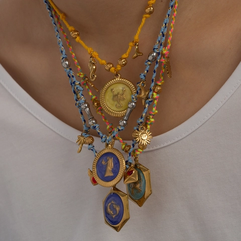 Boho Handgemachte Sternzeichen Halskette Bunte Gewebte Baumwollschnur Titanstahl Emaille Anhänger Täglicher Schmuck Für Damen Geschenk