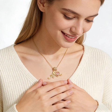 Copper Zirconia Heart Arrow Initial Letter Pendant Necklace For Women Girls Cupid's Arrow Choker Fashion Jewelry Anniversary Gift